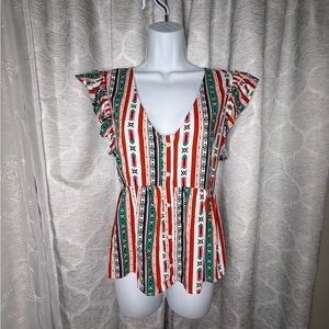 Wrangler Retro Aztec Peplum Top Medium Rayon Western Boho Southwestern